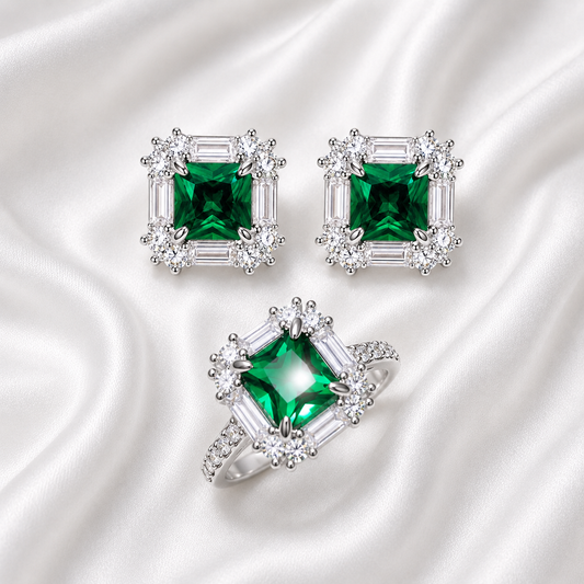 SQUARE GREEN ZIRCON SET