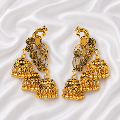 PEACOCK LONG BELLS EARRINGS