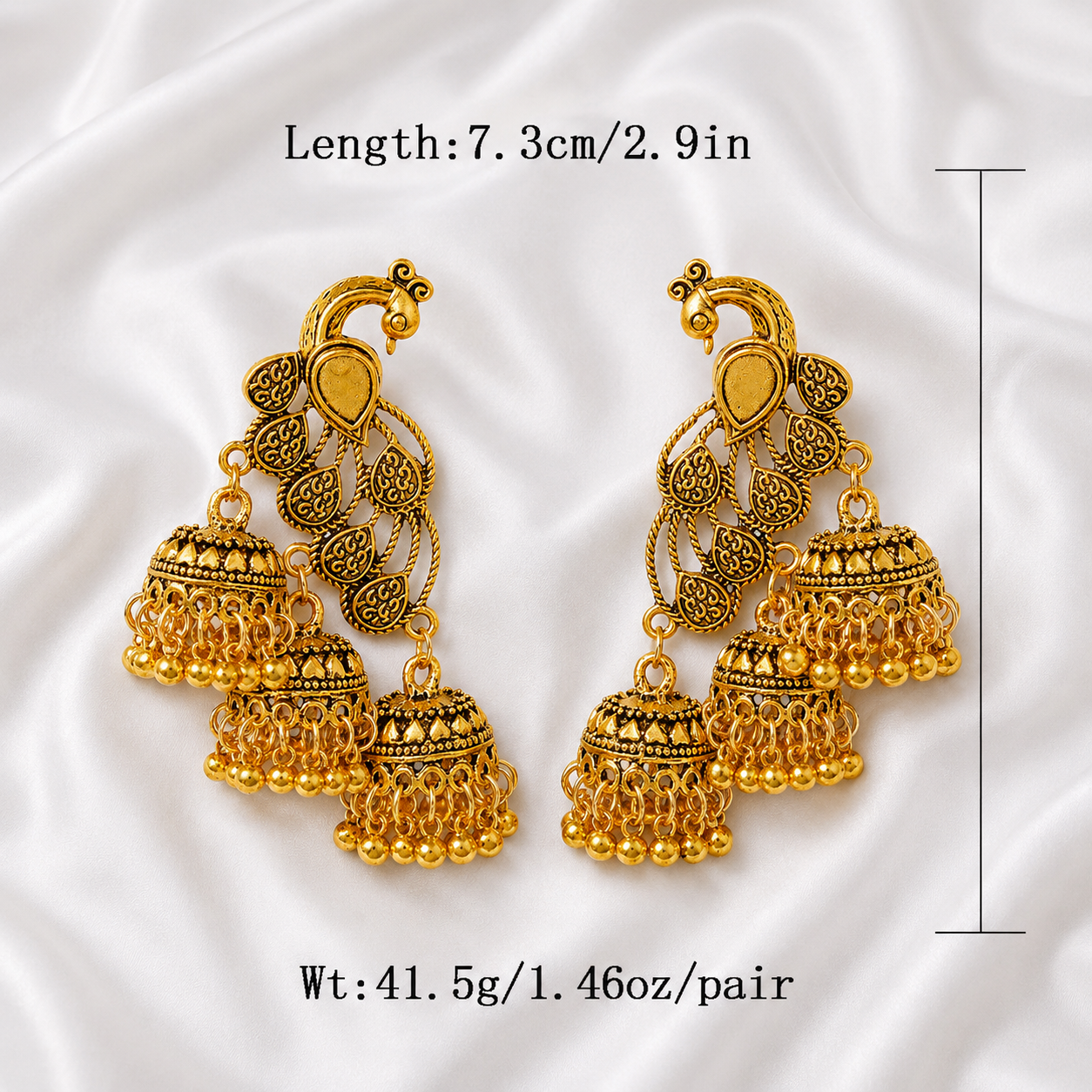 PEACOCK LONG BELLS EARRINGS