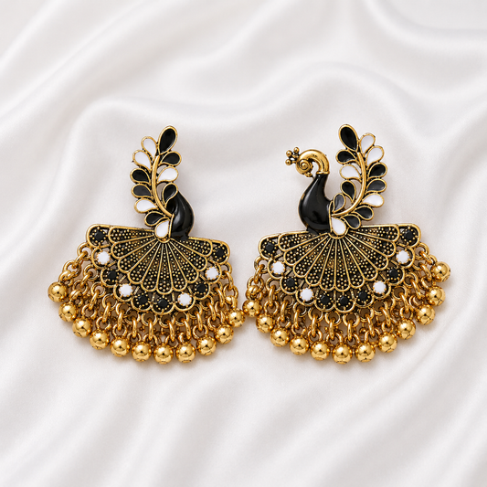 FAN SHAPE PEACOCK EARRINGS