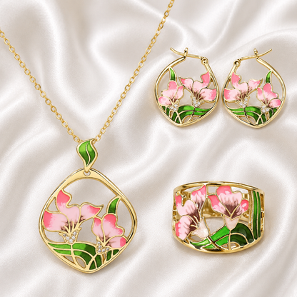 18K ENAMEL FLOWER SET