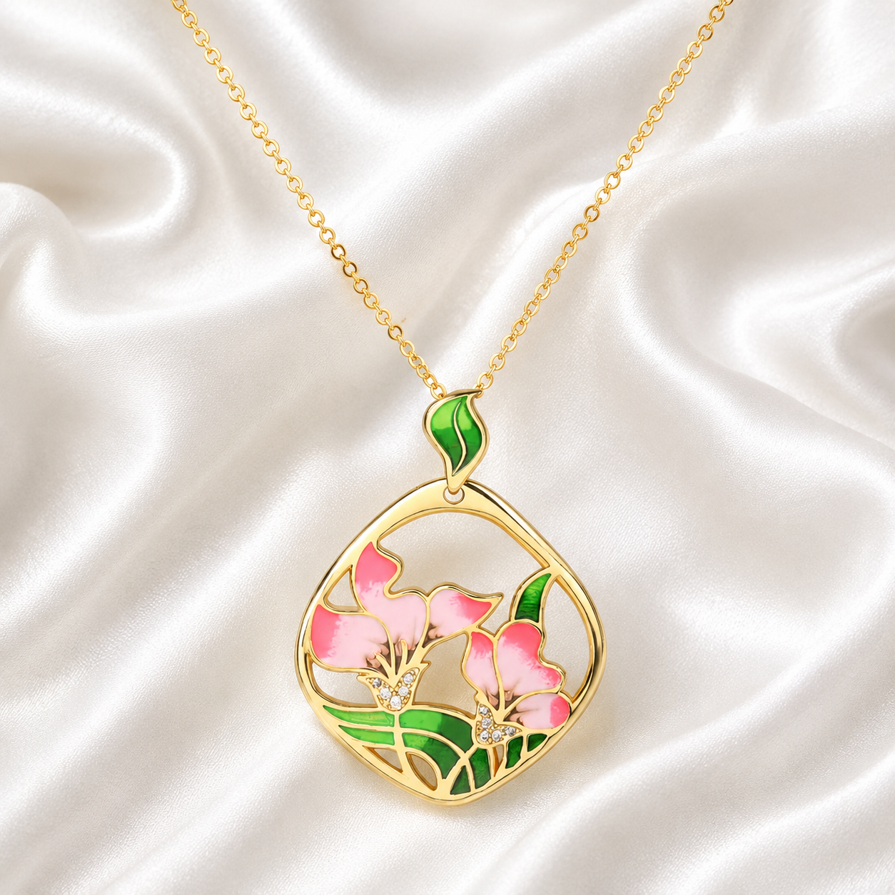 18K ENAMEL FLOWER SET