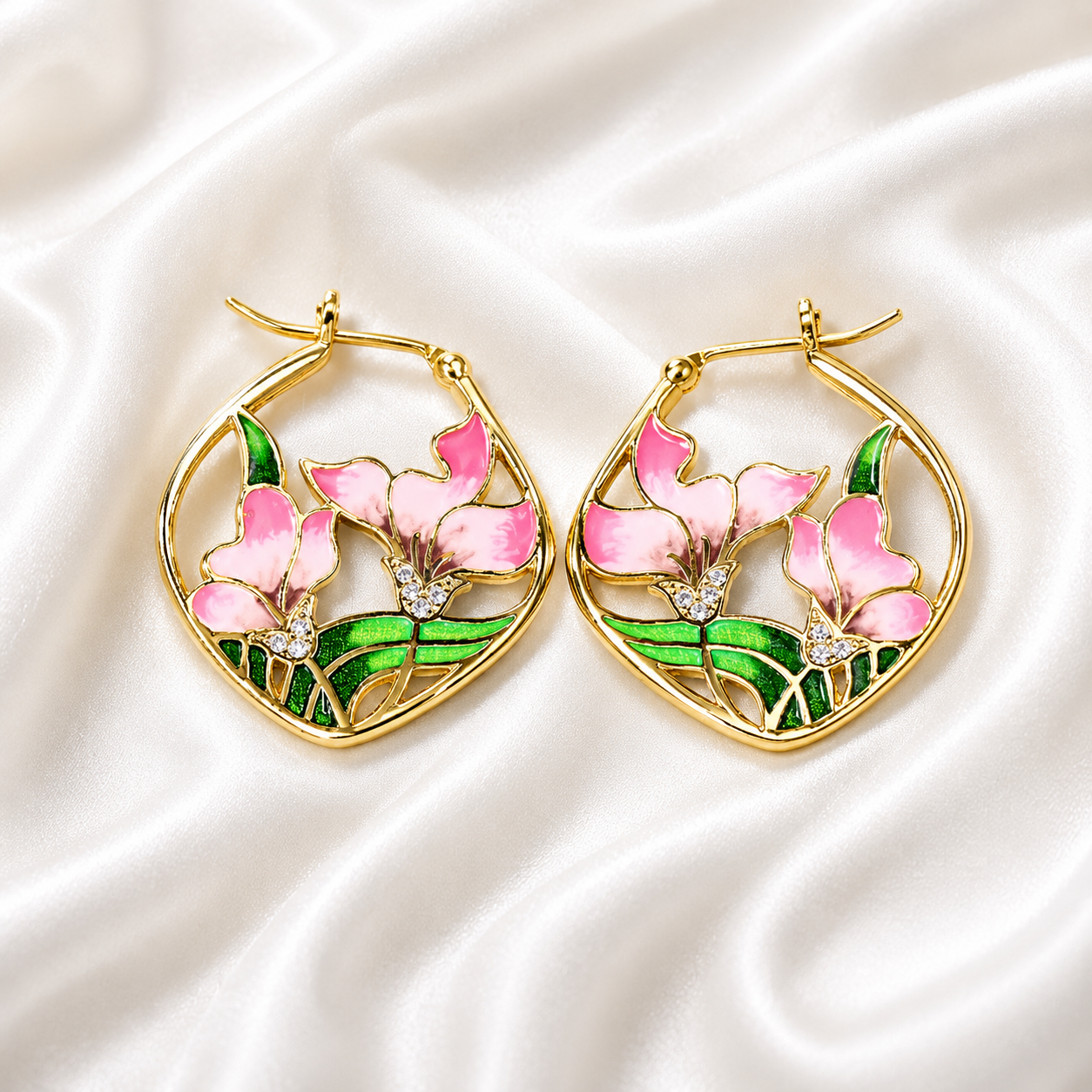 18K ENAMEL FLOWER SET