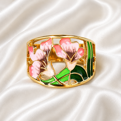 18K ENAMEL FLOWER SET