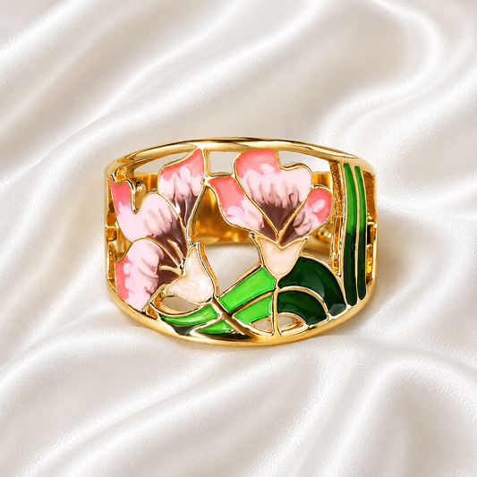 18K ENAMEL FLOWER RING
