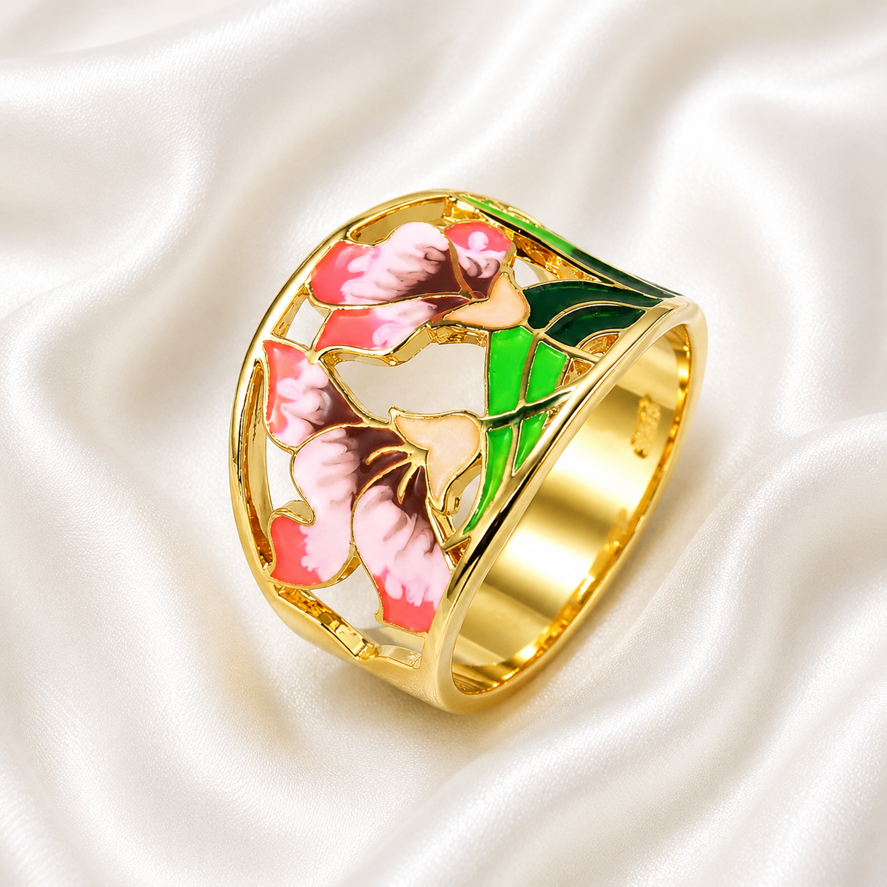 18K ENAMEL FLOWER SET