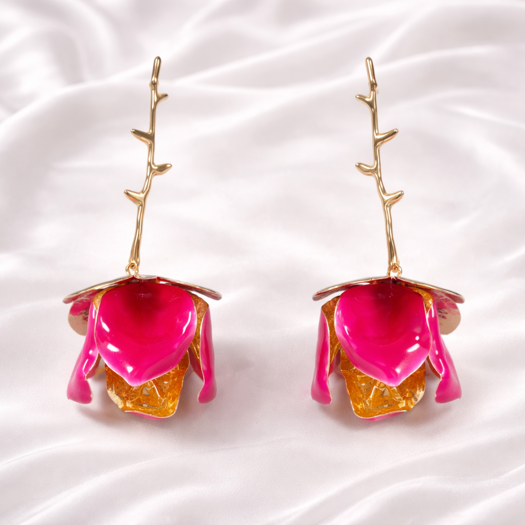 HOT PINK PETAL BRANCH EARRING