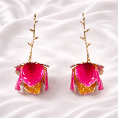 HOT PINK PETAL BRANCH EARRING