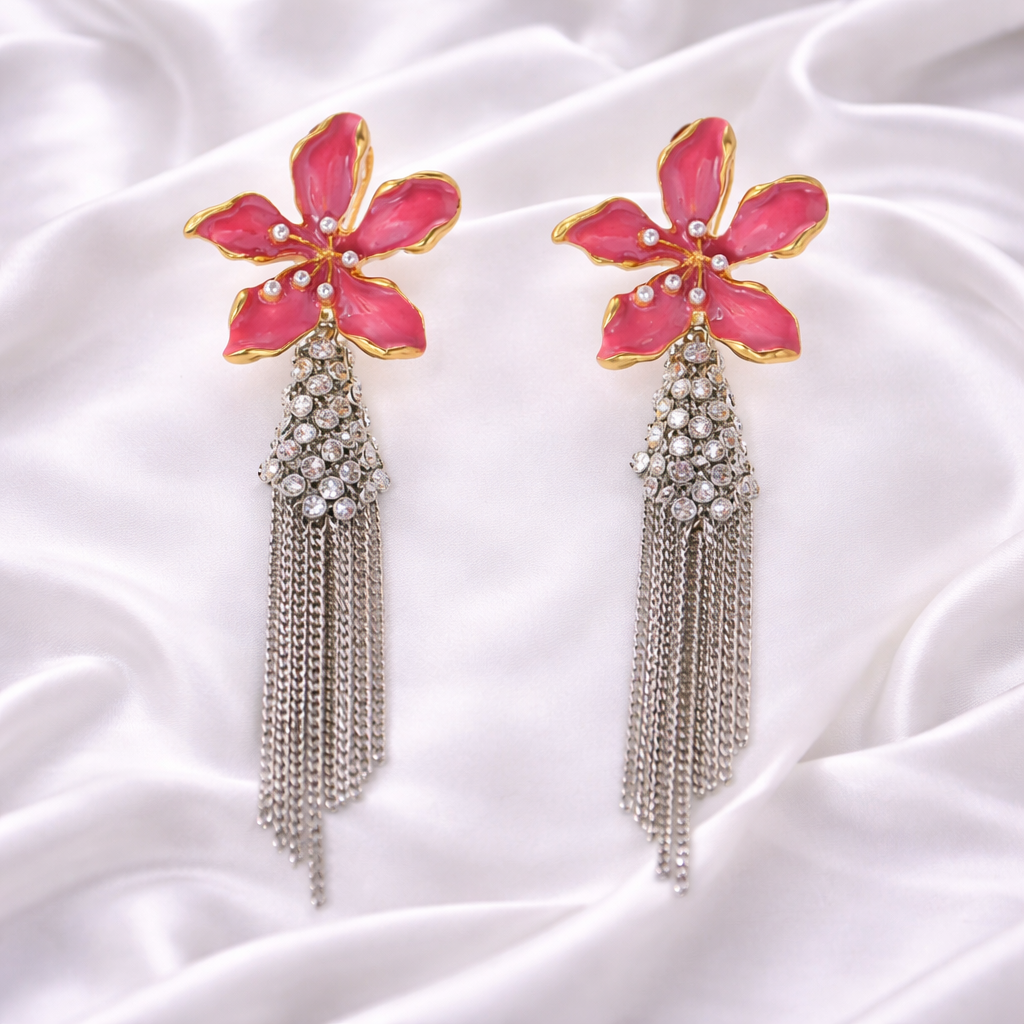 BOHEMIA RHINESTONE TASSEL CHAIN EARRINGS