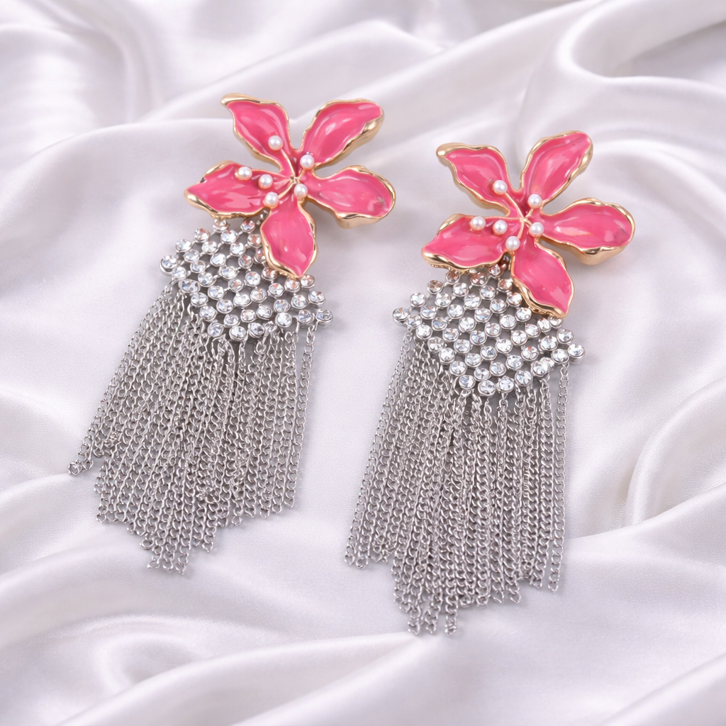 BOHEMIA RHINESTONE TASSEL CHAIN EARRINGS