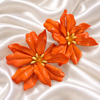 ORANGE FLORAL STATEMENT EARRINGS