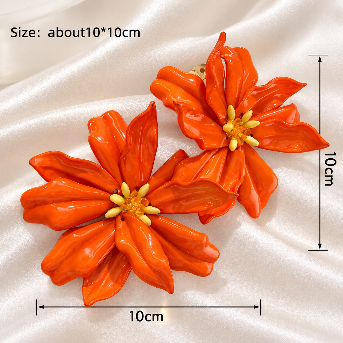 ORANGE FLORAL STATEMENT EARRINGS