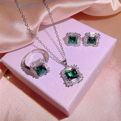 SQUARE GREEN ZIRCON SET