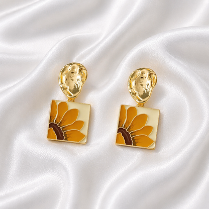 CLIP ON SUNFLOWER EPOXY EARRINGS