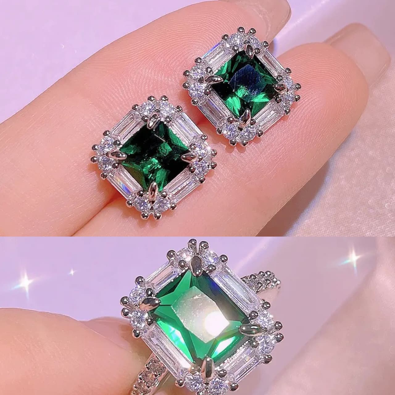 SQUARE GREEN ZIRCON SET