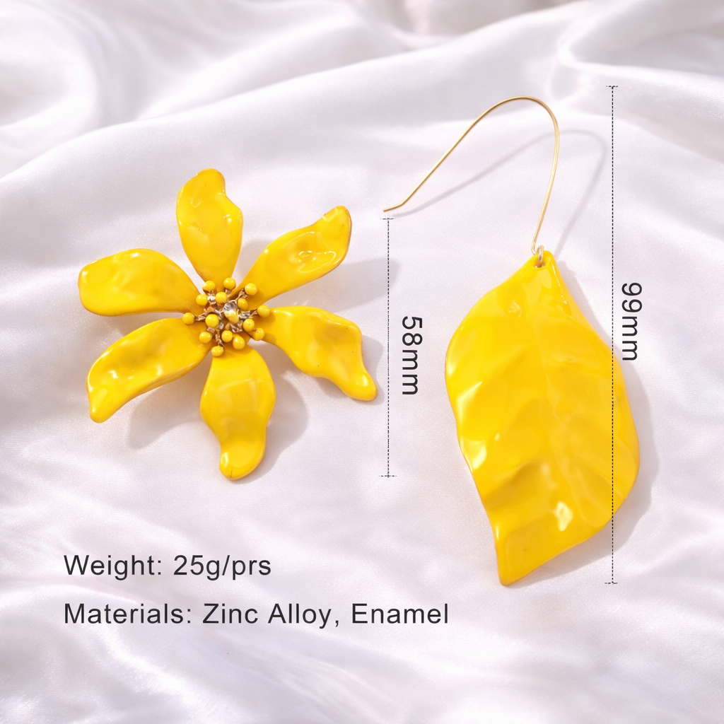 YELLOW FLOWER LEAF EARRINGS