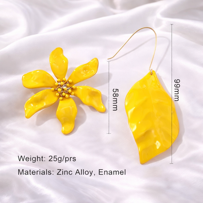 YELLOW FLOWER LEAF EARRINGS