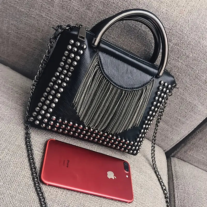 BLACK CROSSBODY STUDDEDE BAG