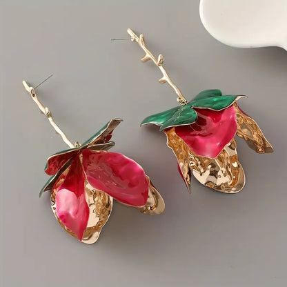 HOT PINK PETAL BRANCH EARRING