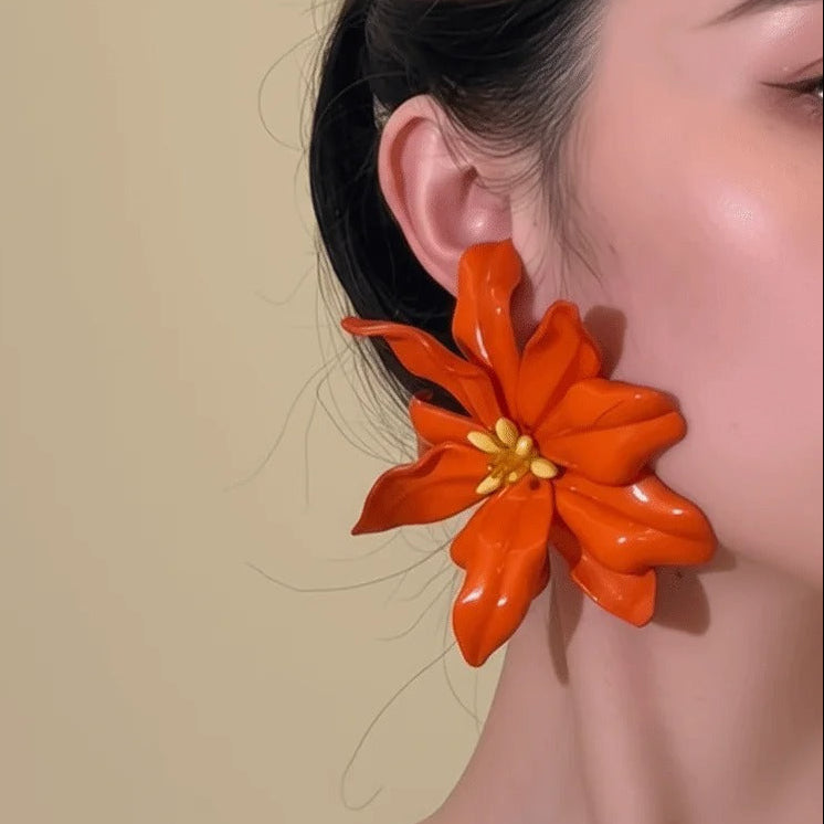 ORANGE FLORAL STATEMENT EARRINGS