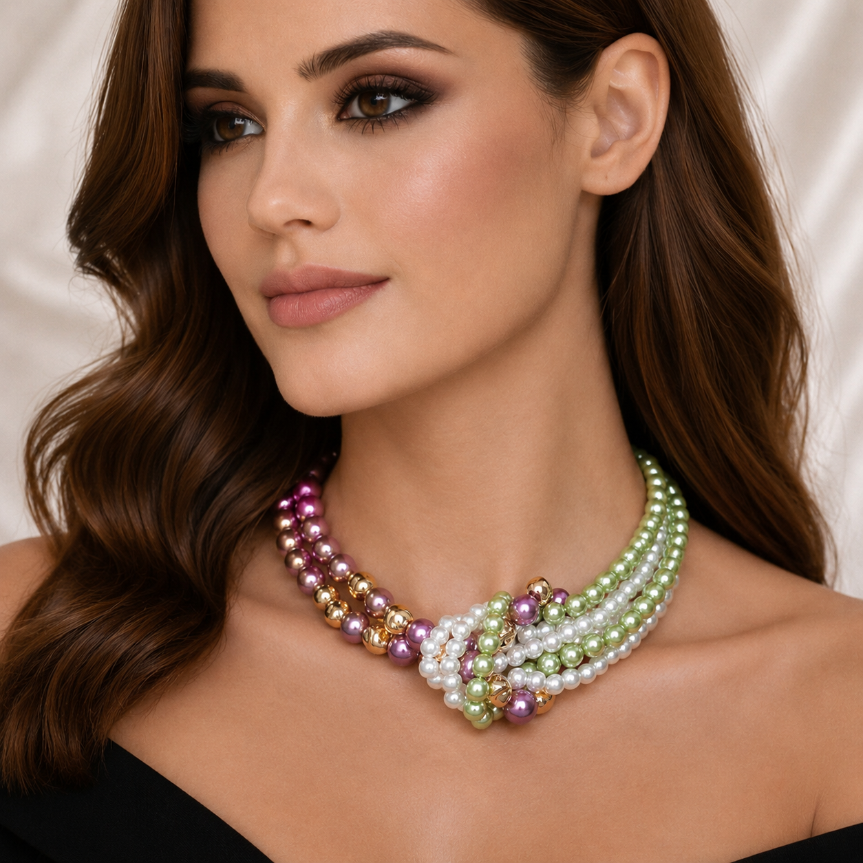 MULTI TONE IMITATION PEARL CHOKER