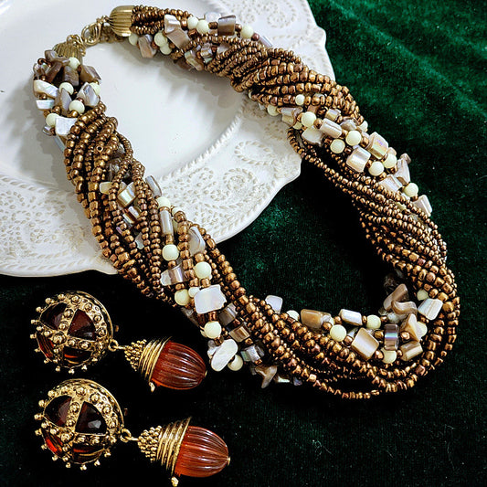VINTAGE CARAMEL GLASS BEADS SET