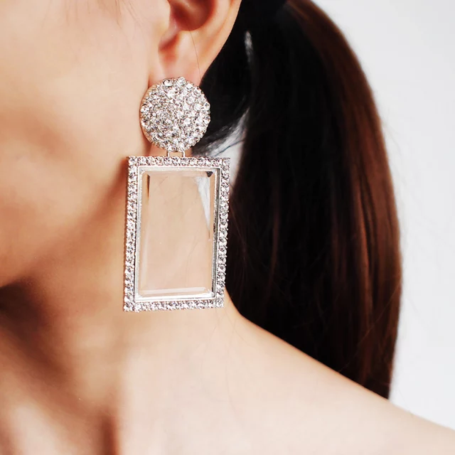 GLASS DIAMOND BOX EARRINGS