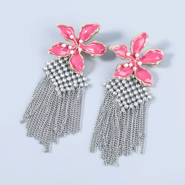 BOHEMIA RHINESTONE TASSEL CHAIN EARRINGS