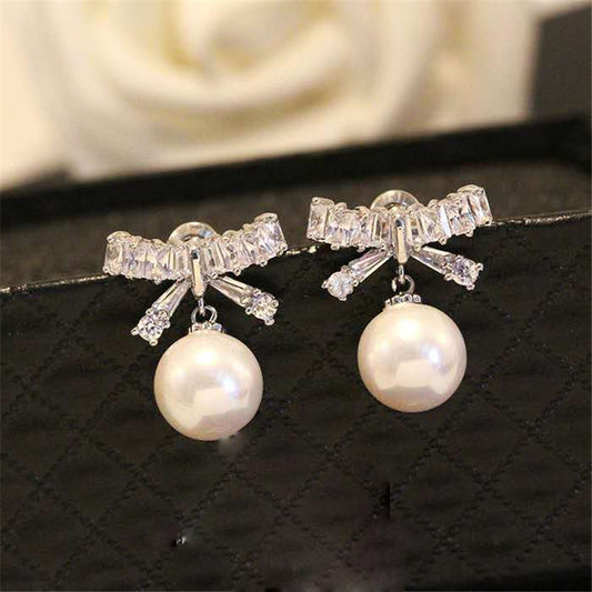 ELEGANT CRAVAT PEARL DROP EARRINGS