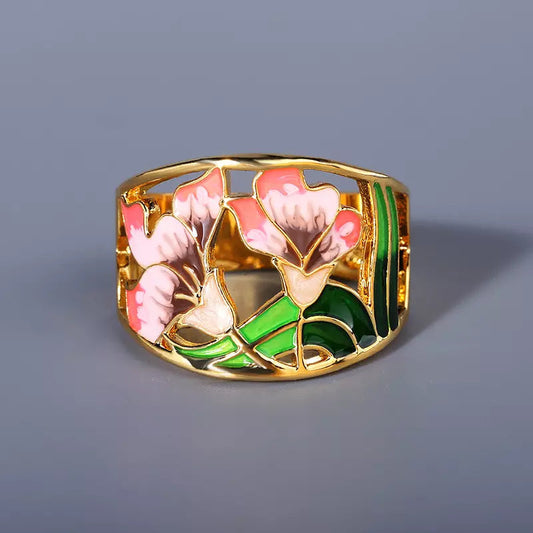 18K ENAMEL FLOWER RING