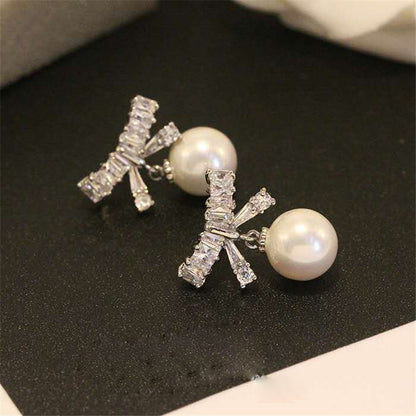 ELEGANT CRAVAT PEARL DROP EARRINGS